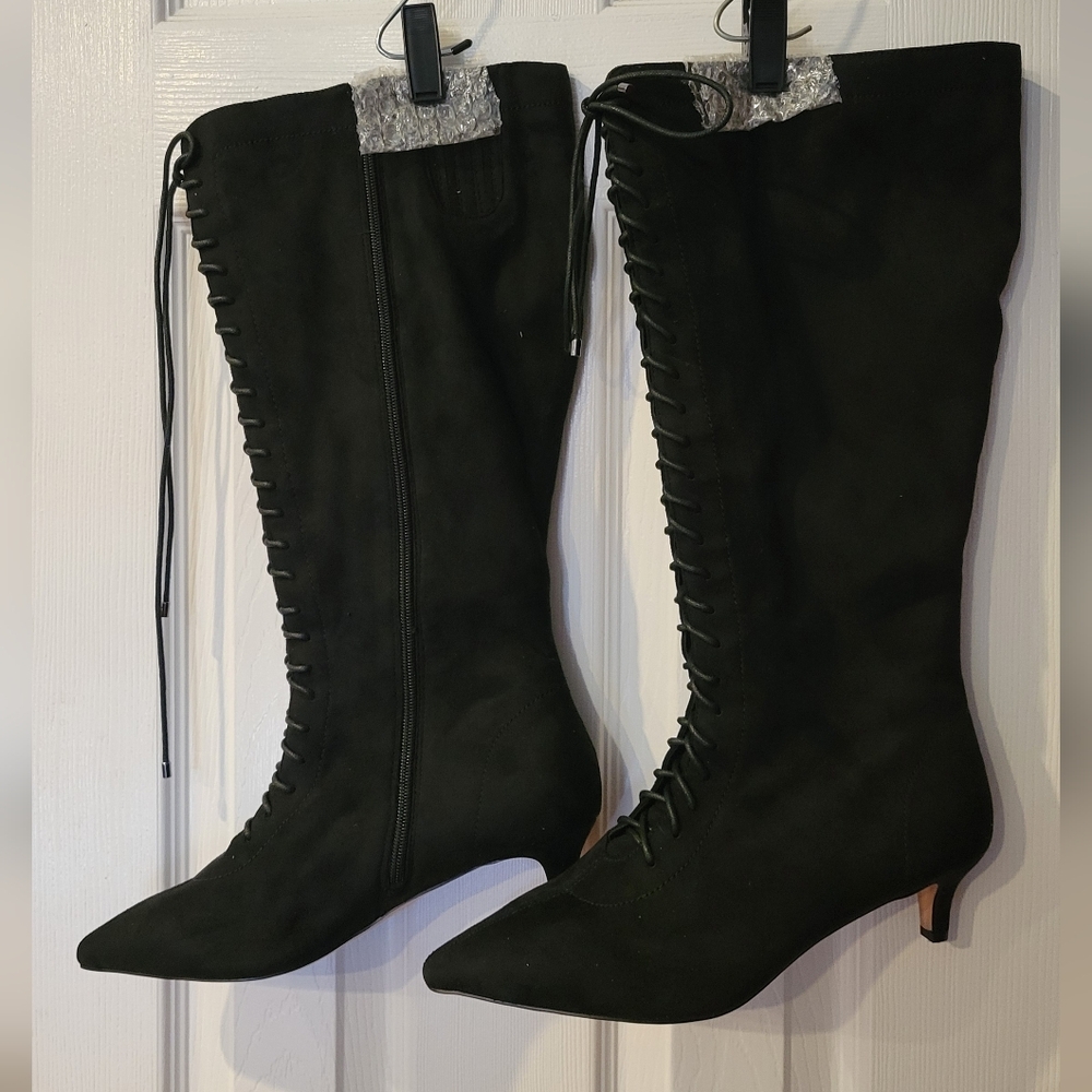 Black Lace-Up Knee-High Boots
